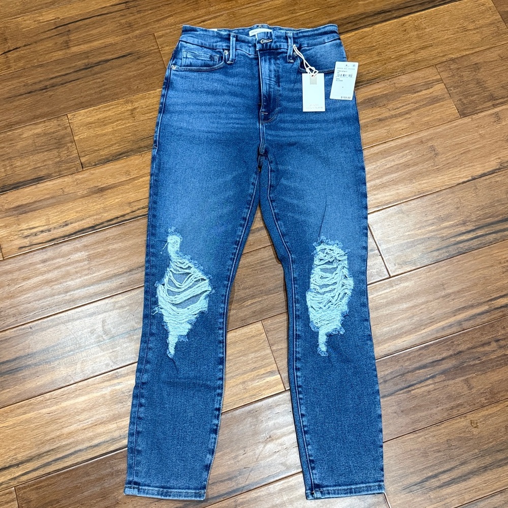 ⭐️NWT Good American good waist crop skinny high-rise jeans raw hem SZ 4/27